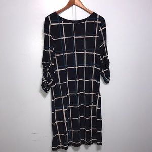 * Beautiful Deep Blue Dress with Turquoise & White Plaid Style Stripes *